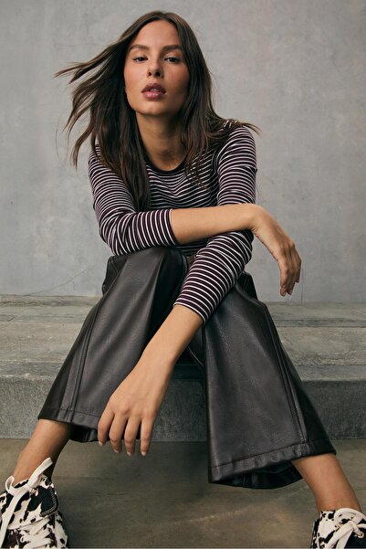 Stradivarius Basic long sleeve striped cotton T-shirt
