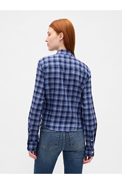 GAP Kadın Mavi Flannel Dar Kesim Ekose Gömlek