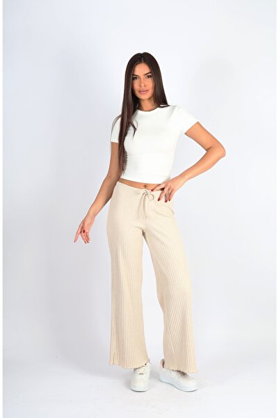 soft&basic Punta Raporlu Geniş Paça Bej Pantolon