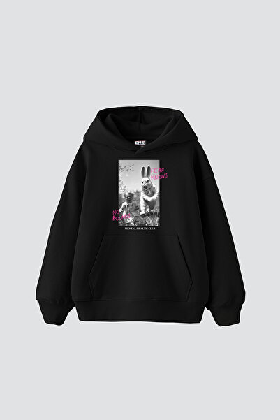 Bak Moda No Bounds Vintage εμπριμέ μπλούζα με κουκούλα μεγάλου μεγέθους Unisex