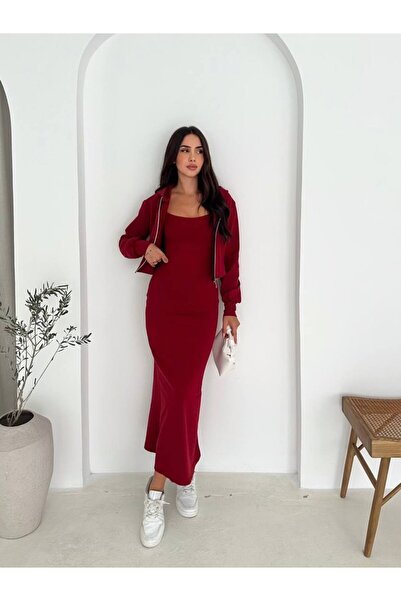 By Kuzey Aras Women's Two Thread Long Dress Coat Set Stylish Sports Combination