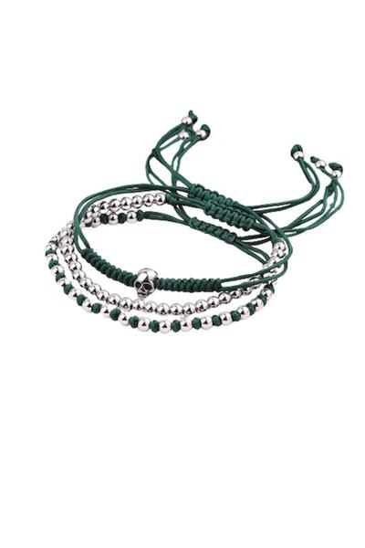 Tessero Set of three bracelets with skull and steel beads, macrame type, adju...