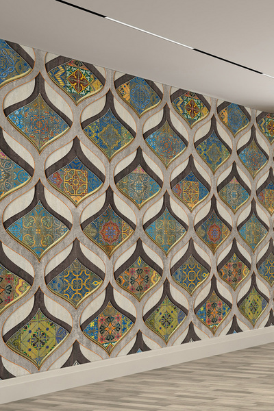 dreamwall Osmanlı Motifli Mozaik Desenli Retro ve Etnik Tasarım Tekstil Duvar Kağıdı
