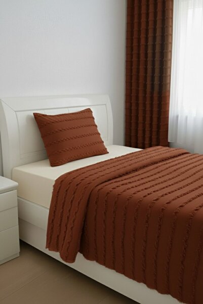Madame Dower Wave Collection Dark Brick Single Bedspread Set 160X230 cm + 2 Pillowcases