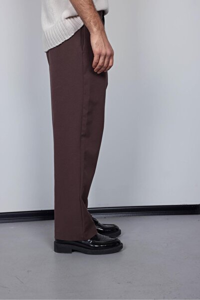 ablukaonline Men's Baggy Fit Fabric Trousers Brown