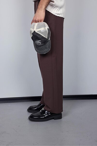 ablukaonline Men's Baggy Fit Fabric Trousers Brown