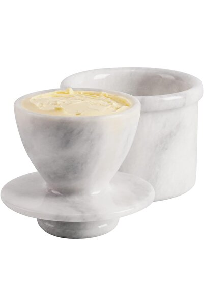Radicaln وعاء زبدة رخامي أبيض مصنوع يدويًا من الرخام مقاس 4.25 بوصة، مناسب لط...
