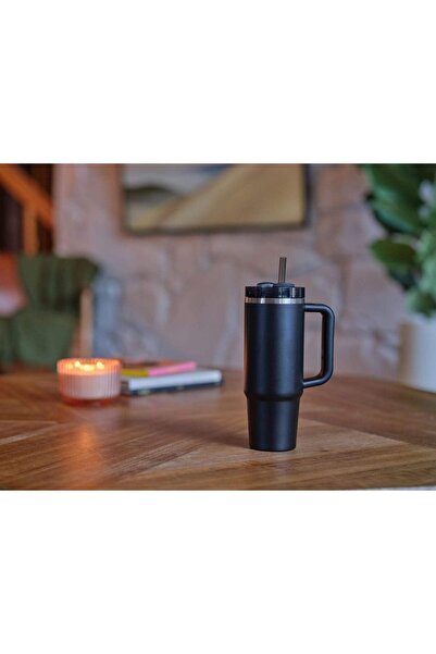 Generic 3L THREEL H2.0 1.18L Tumbler with Handle & Straw, Insulated Stainless Steel Coffee Tumbler, (Black)