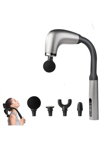 Denx Massage Gun with Extended Handle Revolutionary U-Shaped Back Massager With 4 Heads,9 Speeds,(Silver)