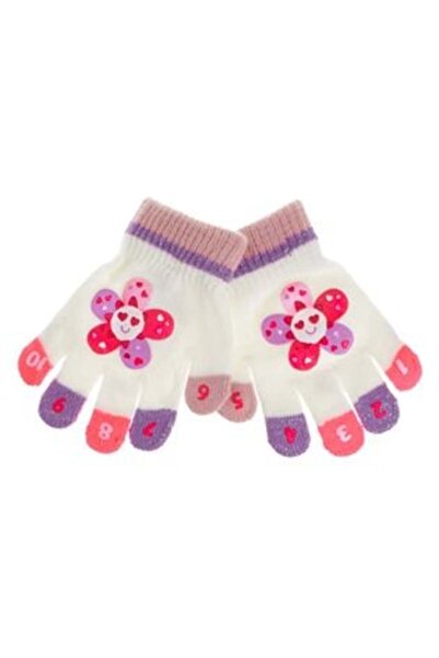 OEM Ecru Gloves with Flower Design and Colored Fingers for Children Ages 2-5 - 1 Pair