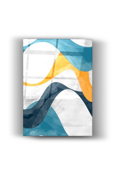 NeoWallArt Tablou – Design abstract cu model de valuri albastre și galbene, d...