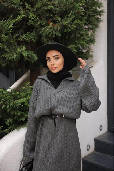 AGD COLLECTİON Rochie tricotată extra oversize cu împletitură de păr