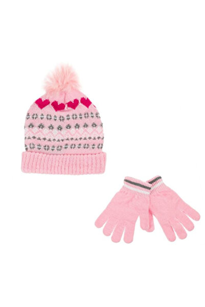 OEM Set Zakar Pink Hat with Hearts & Mittens for Kids 6 Years - 2 Pieces