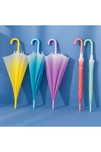 Toptancı Amca Renkli Şeffaf Şemsiye Çocuk Şemsiyesi Mavi-Sarı-Pembe-Mor Şeffa...