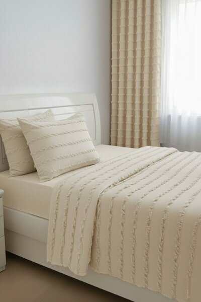 Madame Dower Wave Collection Dark Cream Single Bedspread Set 160X230 cm + 2 Pillowcases