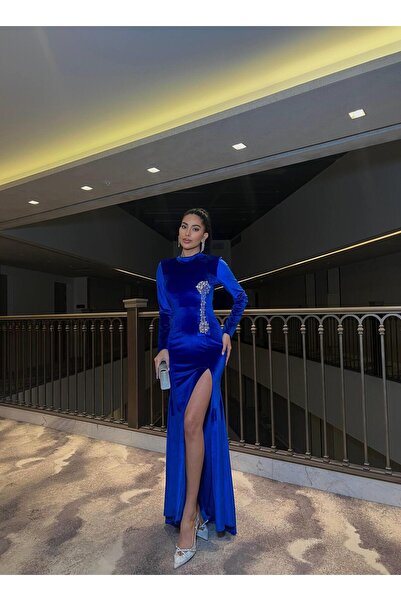 Modafeminen Βελούδινο ελαστικό ύφασμα με πέτρινη λεπτομέρεια άνοιγμα βραδινό ...