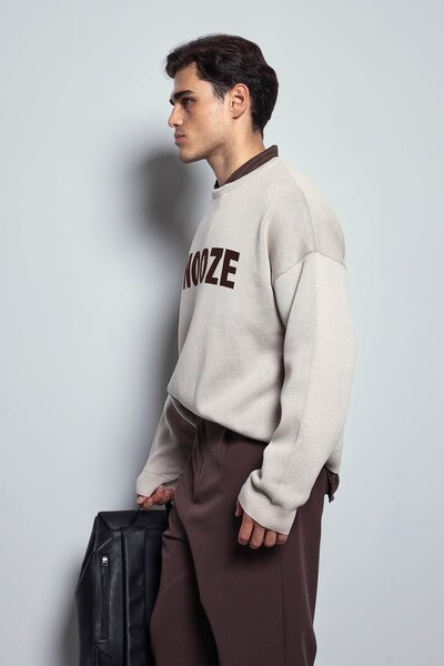 ablukaonline Ανδρικό πουλόβερ oversized Καλοκαίρι με τύπωμα Μπεζ