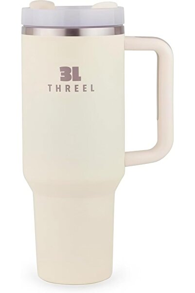 Generic 3L THREEL H2.0 1.18L Tumbler with Handle & Straw, Insulated Stainless Steel Coffee Tumbler,(Cream)