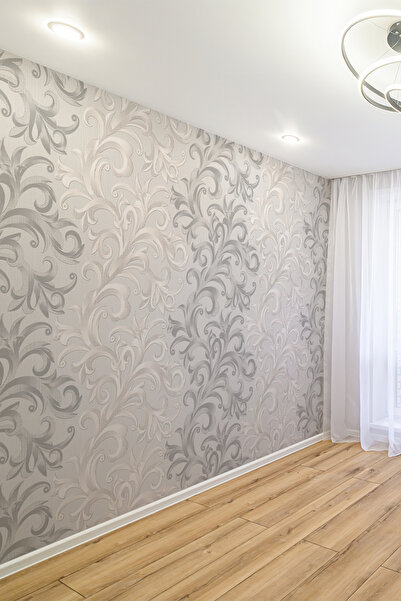 dreamwall Açık Gri Zemin Gri Antrasit Geçişli Barok Dal Desenli Tekstil Duvar...