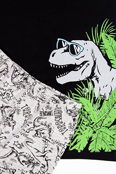 Öts Boy's Undershirt Boxer Lycra Black Dinosaur (96% Cotton - 4% Elastane)