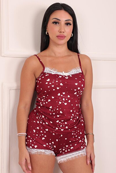 Niket Life Γυναικείο σετ πιτζάμα με σχέδιο καρδιάς με σορτς Pegasus μπορντό