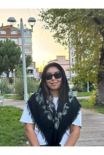 Sobe Hediyelik Black Printed Cotton Scarf for Writing – Casual and Dowry Writing Headscarf