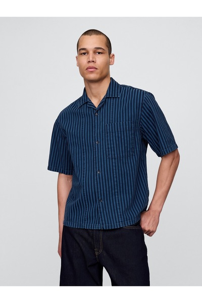 GAP Erkek Lacivert Denim Çizgili Gömlek