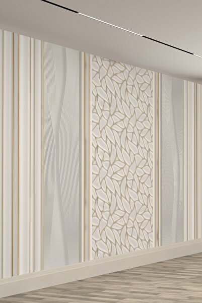 dreamwall Bej Altın Geometrik Desenli Tekstil Duvar Kağıdı