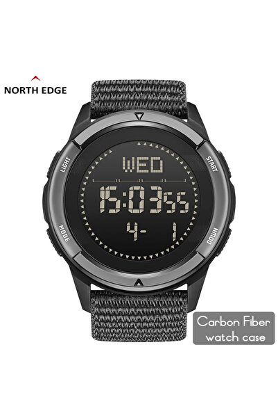 North Edge Men's Wristwatch Military Digital Carbon Army Sport Steps Compass Pacer Pedometer