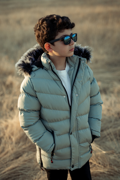 FREE ARSLAN COLLECTİON Black Inflatable Detachable Hooded Plush Fur Lined Children's Coat