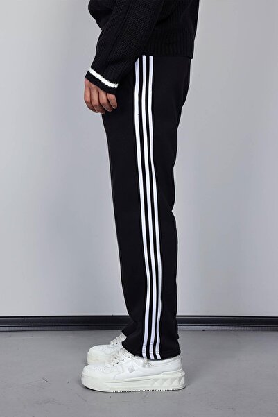 ablukaonline Ανδρική φόρμα με ρίγες στο πλάι, φαρδιά εφαρμογή, μαύρη