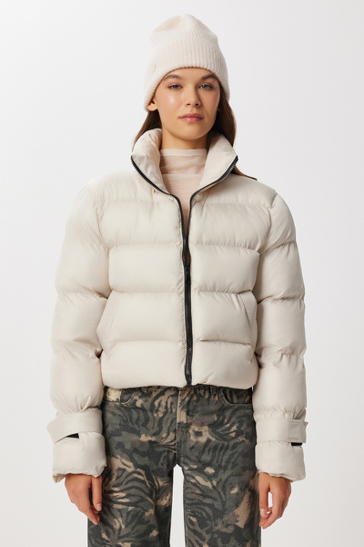 Lovelyİstanbul Κοντό πουπουλένιο παλτό με ψηλό γιακά LZV0032 STONE