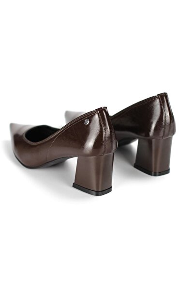 Gökhan Talay Zaneta Flexible Soft Non-Slip Sole (4 cm) Women's Thick Heel Brown Patent Leather Shoes