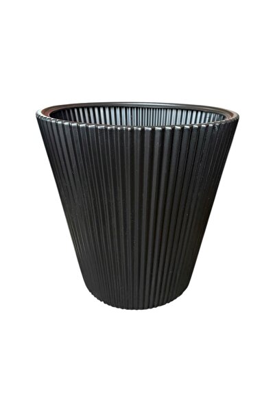 YAPAY ÇİÇEKÇİNİZ Siyah Çizgili Modern Plastik Saksı