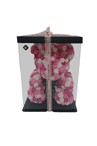 velve Τριπλό αρκουδάκι με λουλούδια από αφρώδη τριαντάφυλλα, 40 εκ., ροζ-λευκ...