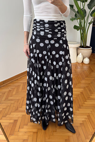 MAGARDE Φούστα με σχέδιο πουά από σιφόν - ΜΑΥΡΗ