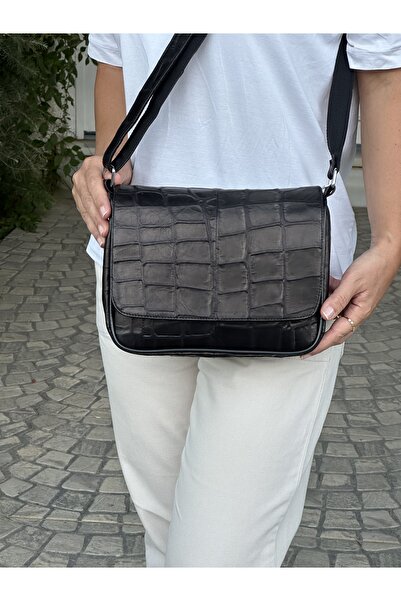 Deribag Piele autentică, curea încrucișată, geantă casual, geantă de umăr pen...