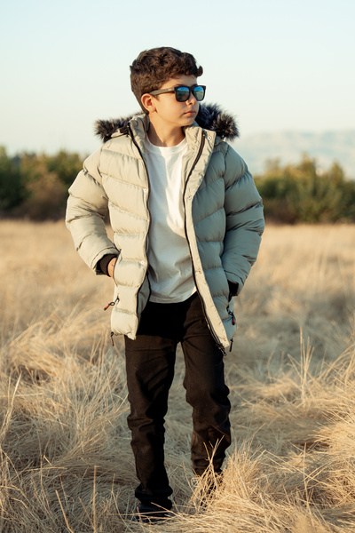 FREE ARSLAN COLLECTİON Black Inflatable Detachable Hooded Plush Fur Lined Children's Coat