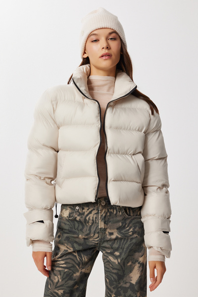 Lovelyİstanbul Κοντό πουπουλένιο παλτό με ψηλό γιακά LZV0032 STONE