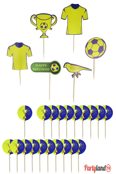 PartylandTR Taraftar Sarı Lacivert Pasta Süs Kürdan Seti