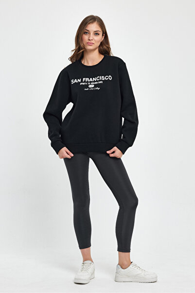 Superlife Women's Crew Neck Comfortable Fit Fleece Lined 3 Thread San Francisco Printed Sweatshirt Spr24Swk27