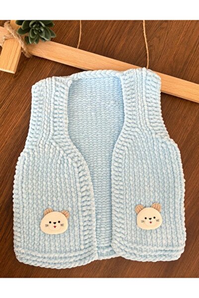 bebiktanem Kedili El Örgüsü Kadife Bebek Yelek