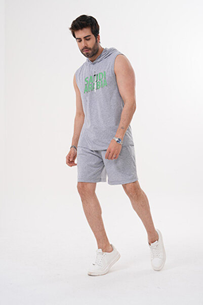 ACTIVE MODA Men's Gym Sports T-Shirt-Shorts 2-Piece Set Cotton Printed Saudi