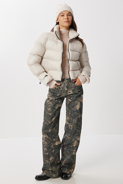 Lovelyİstanbul Κοντό πουπουλένιο παλτό με ψηλό γιακά LZV0032 STONE