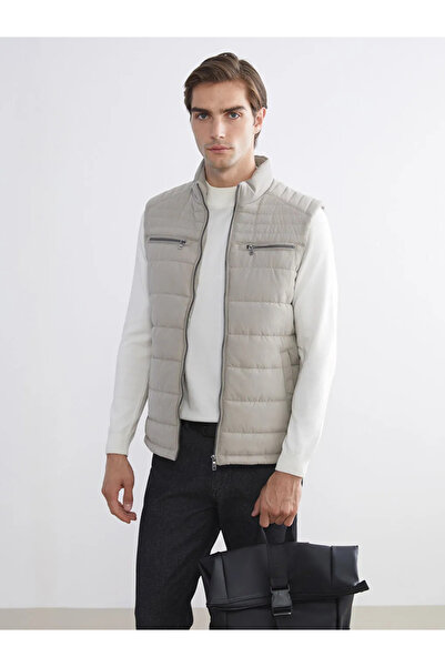 LC Waikiki Lcwaikiki Classic Ecru Plus Size Standard Fit Stand Collar Men's Puffer Vest