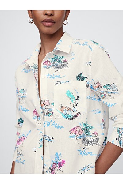 GAP Kadın Çok Renkli Keten Karışımı Easy Gömlek