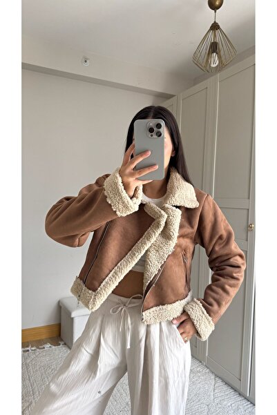 Sindimoda pluș Stratificare piele întoarsă crop Haină