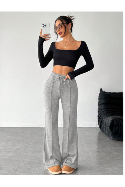 CANDERO Kadın GriÇIMALI Battal Büyük Beden Spor Giyim Kaliteli Bol Kesim Esnek Rahat Kumaş Eşofman Altı REM