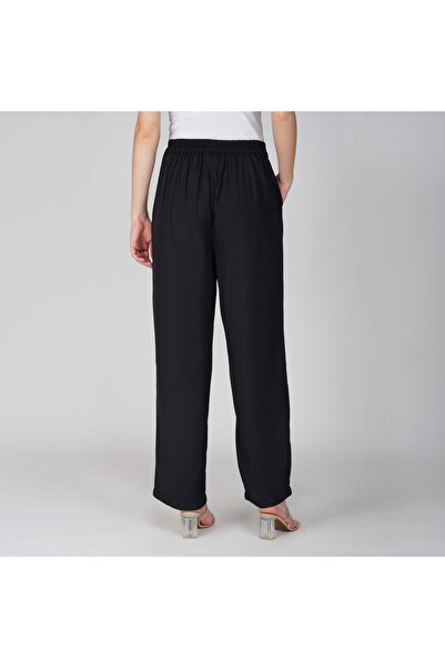 LINELLE Soft Crepe Ladies Trousers – Elastic Waistband, Relaxed Fit with Side...