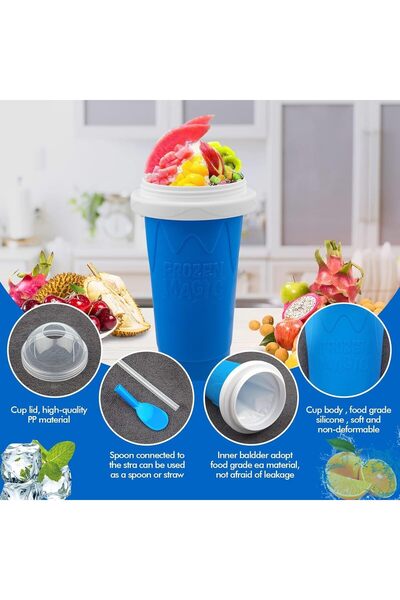 Denx Magic Slushie Maker Cup 300ml, Reusable Silicone Smoothie Cup for Kids & Adults,DX2542 (Blue)